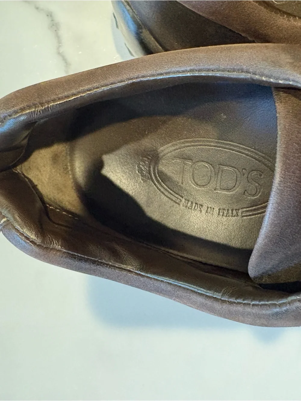 Tod's Dark Brown Leather Slip-On Driving Loafers with Contrast Stitching